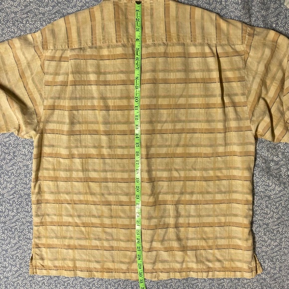 Tommy Bahama Plaid Striped Short Sleeve Button Down Shirt 100% Silk Yellow XL - Picture 10 of 11